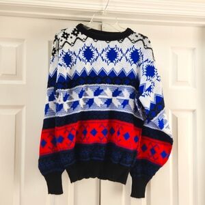 Vintage American Weekend Red White Blue Ski Sweater